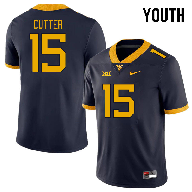 Youth #15 Ben Cutter West Virginia Mountaineers College Football Jerseys Stitched Sale-Navy - Click Image to Close